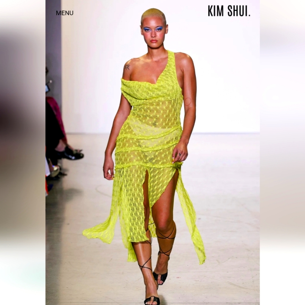 Kim Shui Yellow Crochet Drape Neck Dress, worn once, like new